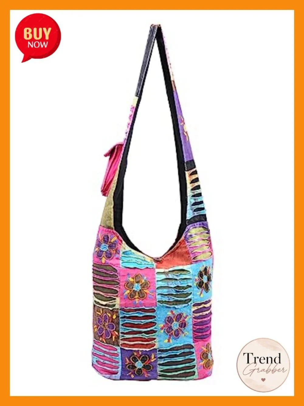 Boho Hobo Crossbody Bag Handmade Upcycled Cotton Tote Fair Trade